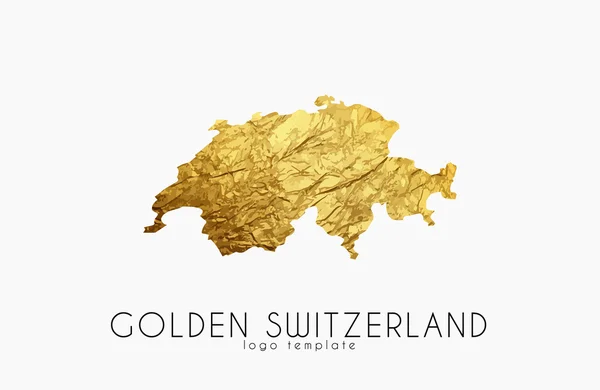 Schweiz-Karte. goldenes Schweizer Logo. kreatives Design des Schweizer Logos — Stockvektor