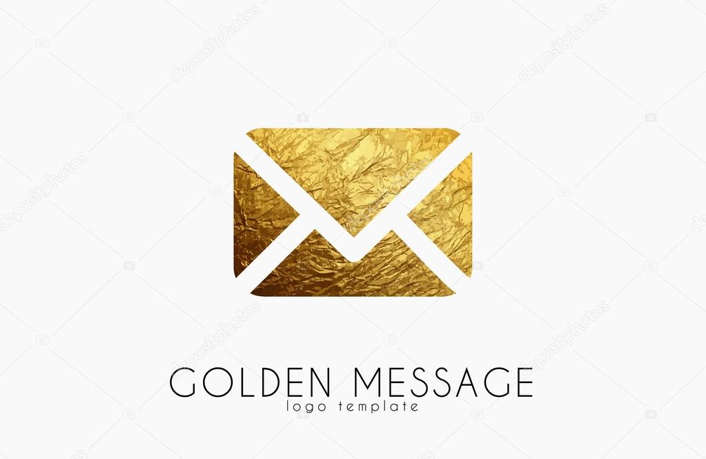Message sign. Golden message logo. Envelope sign. Creative logo