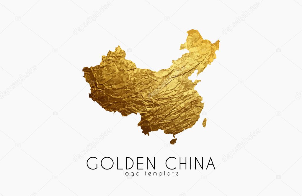 China map. Golden China logo. Creative China logo design