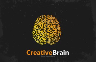 Beyin logo tasarımı. Yaratıcı beyni. Grunge tarzı beyin