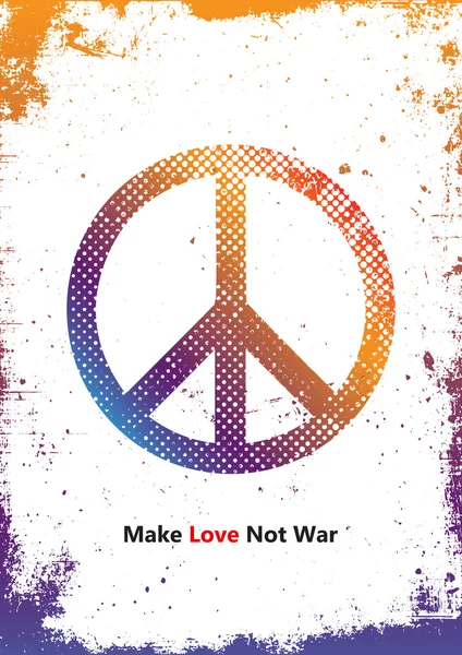 사랑 하지 확인 전쟁-히피 스타일. 평화 로고입니다. 컬러 히피 포스터 — 스톡 벡터