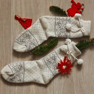 Beyaz Noel terlik. Üstten Görünüm. Hygge tarzı