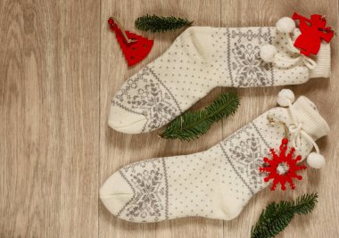 Beyaz Noel terlik. Üstten Görünüm. Hygge tarzı