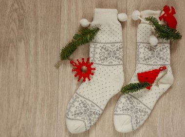 Beyaz Noel terlik. Üstten Görünüm. Hygge tarzı