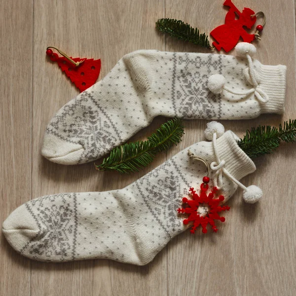 Beyaz Noel terlik. Üstten Görünüm. Hygge tarzı