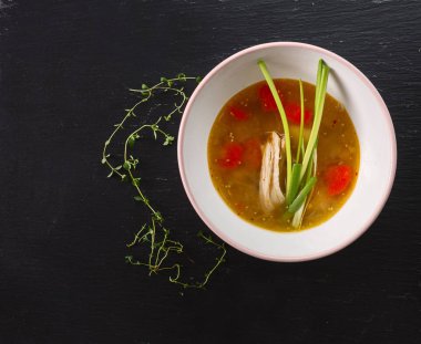 ev yapımı tavuk çorbası yeşil soğan ile