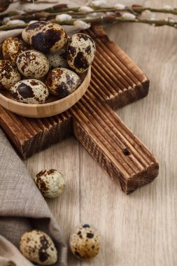 Söğüt dalları ile bıldırcın yumurtası. Mutlu Paskalya