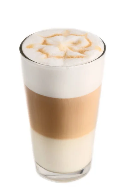 Cappuccino w szklance z karmelem. — Zdjęcie stockowe