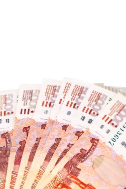 Rus ruble satır. Rus parası. İzole. Portre