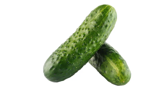 Dvě zelené čerstvé okurky. Izolovaný. bílé pozadí — Stock fotografie