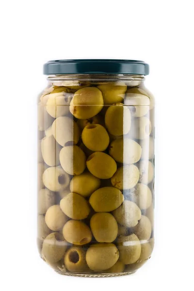 beyaz zemin üzerine yeşil zeytin kavanoz