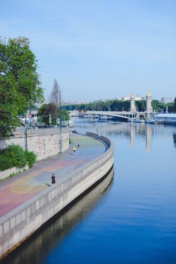 Paris mi? Fransa. Köprüden şehrin ve nehrin manzarası
