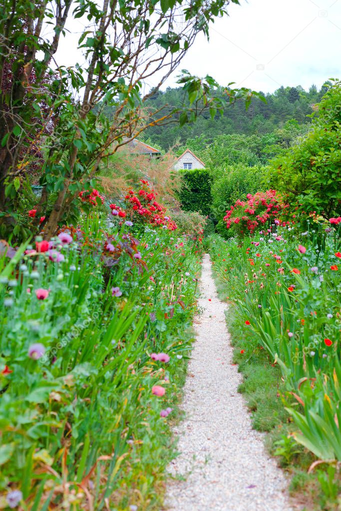 Giverny. France. Claude Monet's garden. flowers in Monet's garden. Walk through the Monet Museum