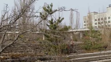 Dışlama bölgesi. Pripyat şehri Chernobyl nükleer santral kazadan sonra. Otel merkezi kare. 6 Nisan 2017
