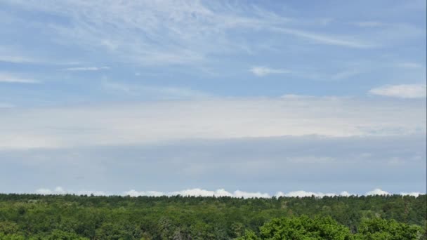 O véu das nuvens atrai o céu. Floresta na linha do horizonte — Vídeo de Stock