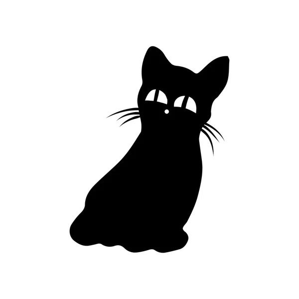 Schwarze Silhouette einer Katze mit großen Augen — Stockvektor