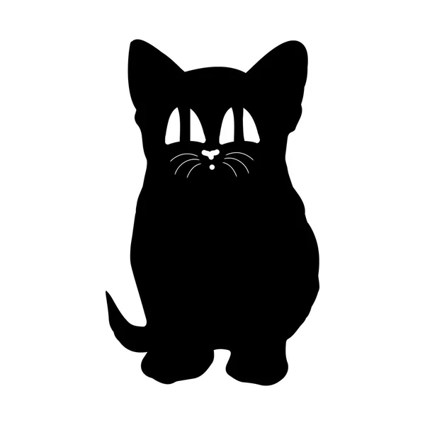 Silhueta preta de um gato com grandes olhos — Vetor de Stock