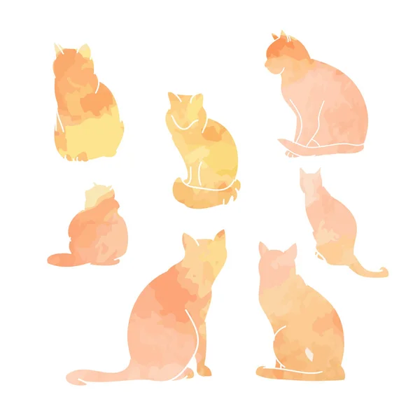 Silhouetten van katten aquarel set — Stockvector