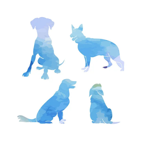 Silhouettes de chiens Ensemble aquarelle — Image vectorielle