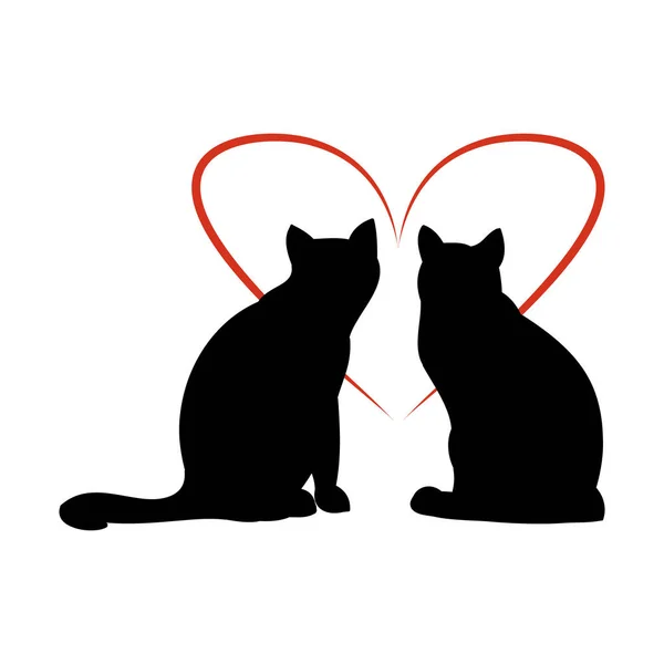 Deux chats et cœur — Image vectorielle