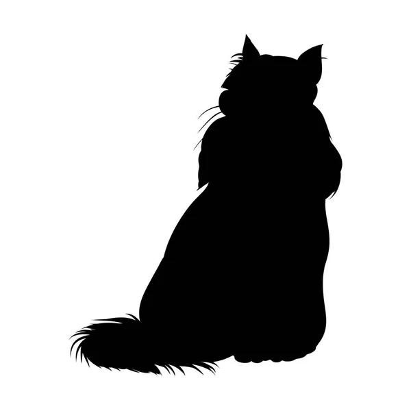 Silueta negra de gato esponjoso — Vector de stock