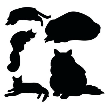 Beyaz arka planda siyah kedi siluetleri