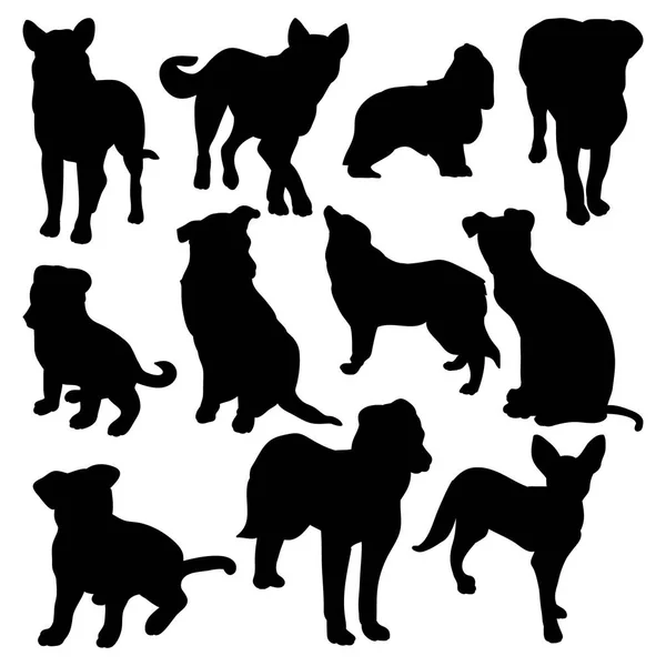 白い背景の上の犬の黒いシルエット — ストックベクタ