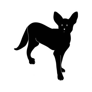 Beyaz arka planda siyah bir köpek silueti.