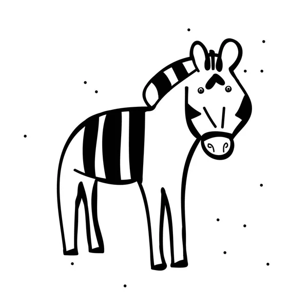 Doodle de dibujos animados de cebra sobre fondo blanco — Vector de stock