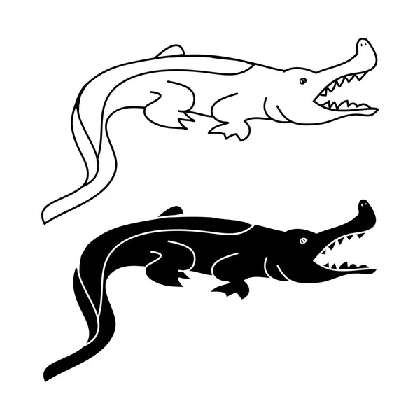 Obrysový a silueta krokodýla — Stockový vektor