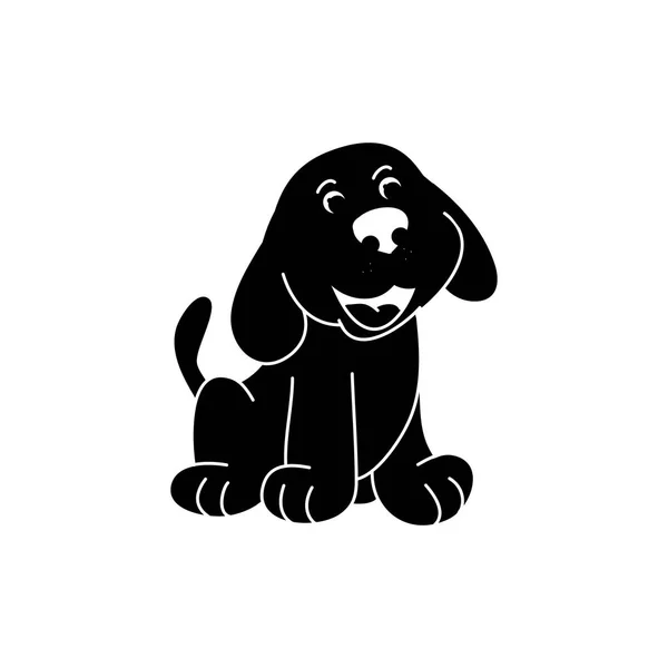 Black silhouette of a puppy on white background — Stock Vector