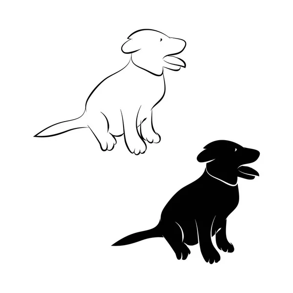 Силуэт щенка и его контур — стоковый вектор