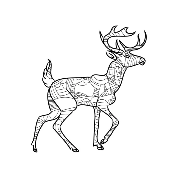 非常に詳細な抽象的な鹿のイラスト 手描きのドアを持つ動物模様 — ストックベクタ