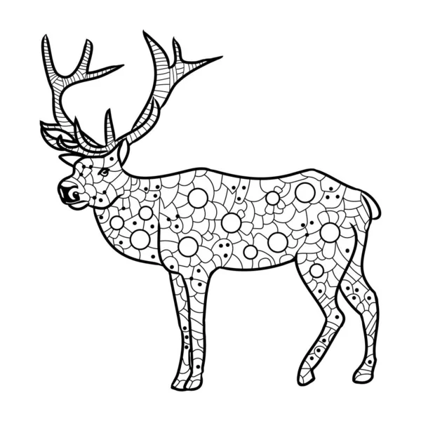 非常详细的抽象鹿图 有手绘涂鸦波和线条的动物图案 色彩鲜艳的矢量插图 — 图库矢量图片