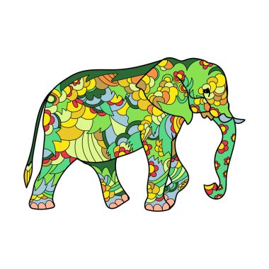 Beyaz arkaplanda bir filin ana hatları, Doodle çizimi