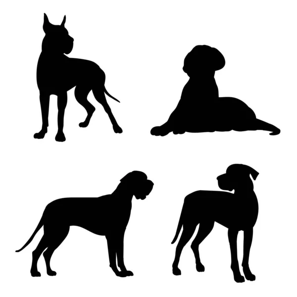 Silhouette Great Dane Black Silhouette Dog Mastiff Set Illustrations — Stock Vector