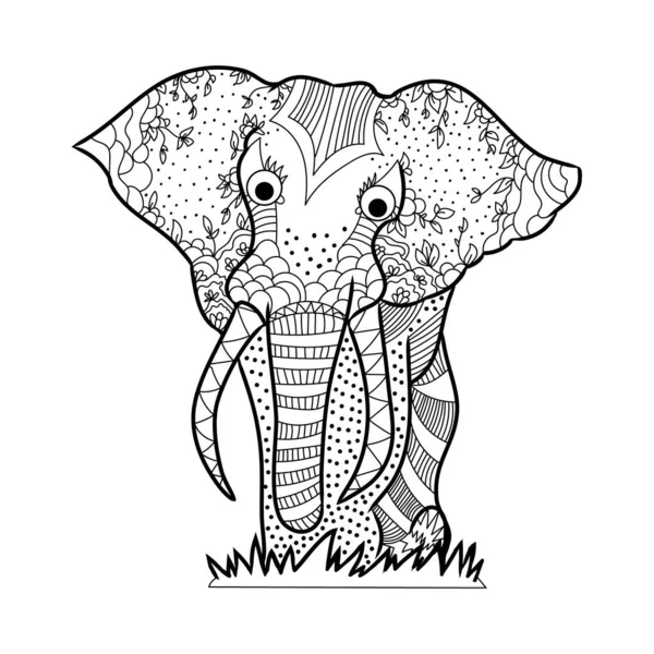 白色背景上大象的轮廓 涂鸦插图 — 图库矢量图片