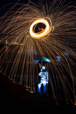 Havai fişek steelwool gece ile