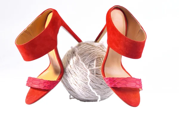 Red heels sandals on white background — Stock Photo, Image