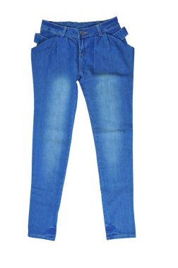 Beyaz arka plan üzerinde izole kadın mavi jeans.