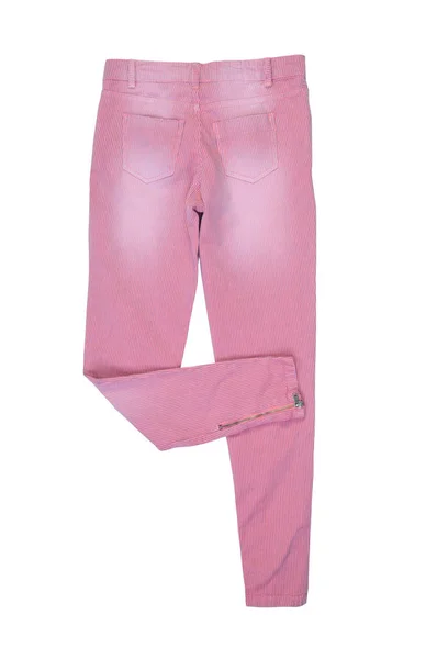 Růžové pruhované džíny, pohled zezadu. izolované na bílém — Stock fotografie