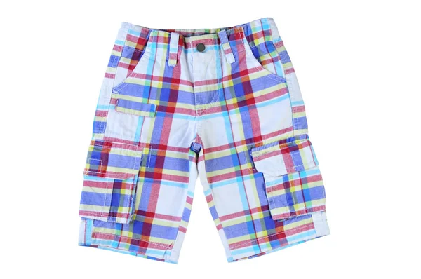 Pantalones cortos a cuadros para niños sobre fondo blanco . — Foto de Stock