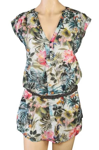 Bluza de imprimare feminina cu flori tropicale — Fotografie, imagine de stoc
