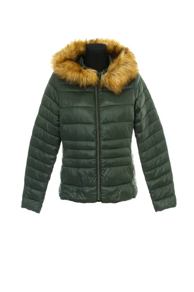 フードに毛皮のある緑のジャケット — ストック写真