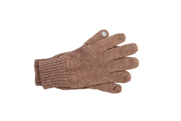 Beige knitted gloves isolated on white — Stock Photo, Image