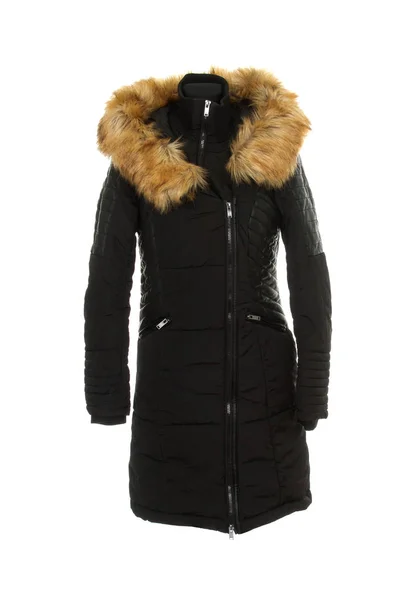 Women's winter long warm coat jacket. isolated on white backgrou — ストック写真