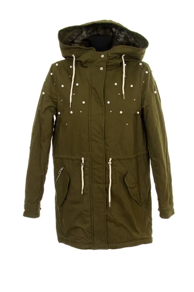 Glamoureuze Parka Jas Versierd Met Kralen Parka Jas Geïsoleerd Witte — Stockfoto