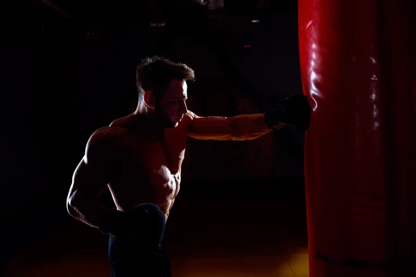 Boxeador y saco de boxeo — Foto de Stock