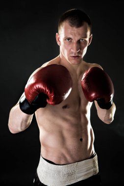 Kas kickbox veya muay Tay, boks savaşçısı. Portre.