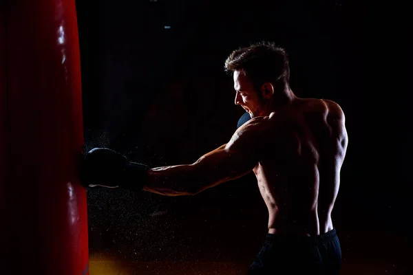 Boxeador y saco de boxeo — Foto de Stock